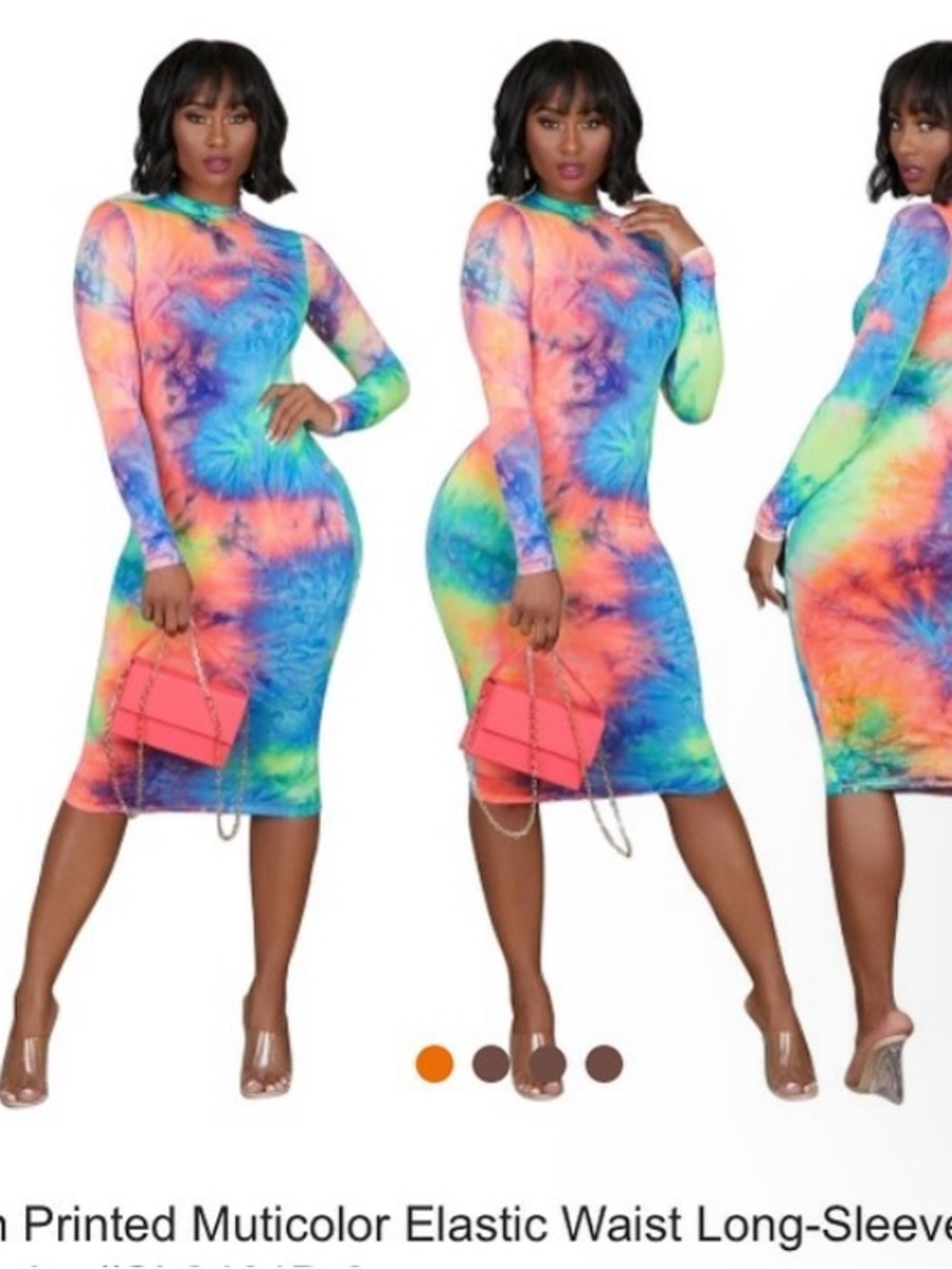 Tie-Dye Multicolor Long-Sleeve Bodycon Dress